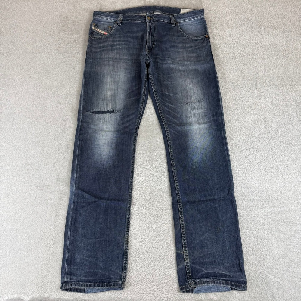 Diesel Krayver Slim Carrot Jeans Mens 34x32 Dark Blue Distressed Whisker 0837K